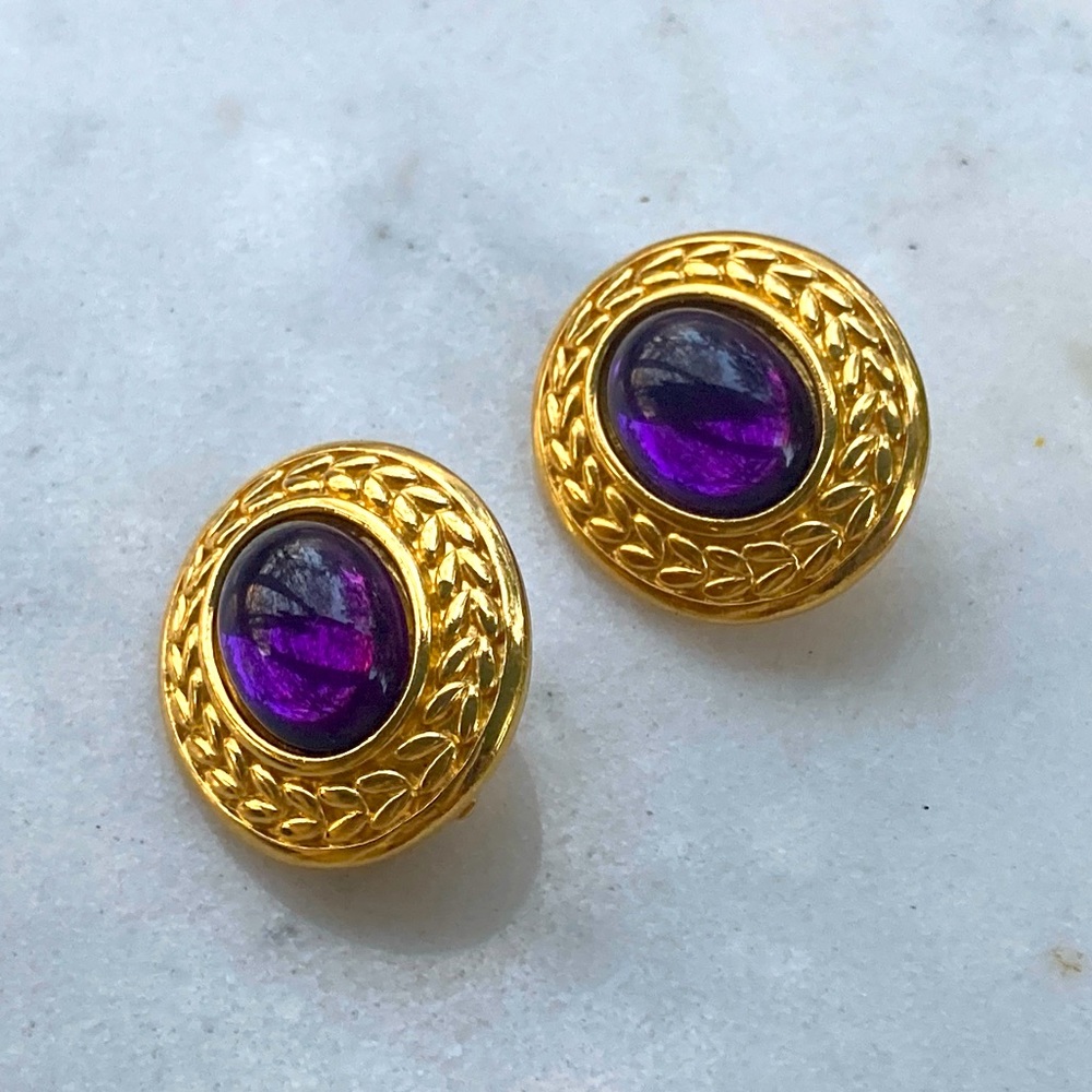 Trifari Purple and Gold Earrings
